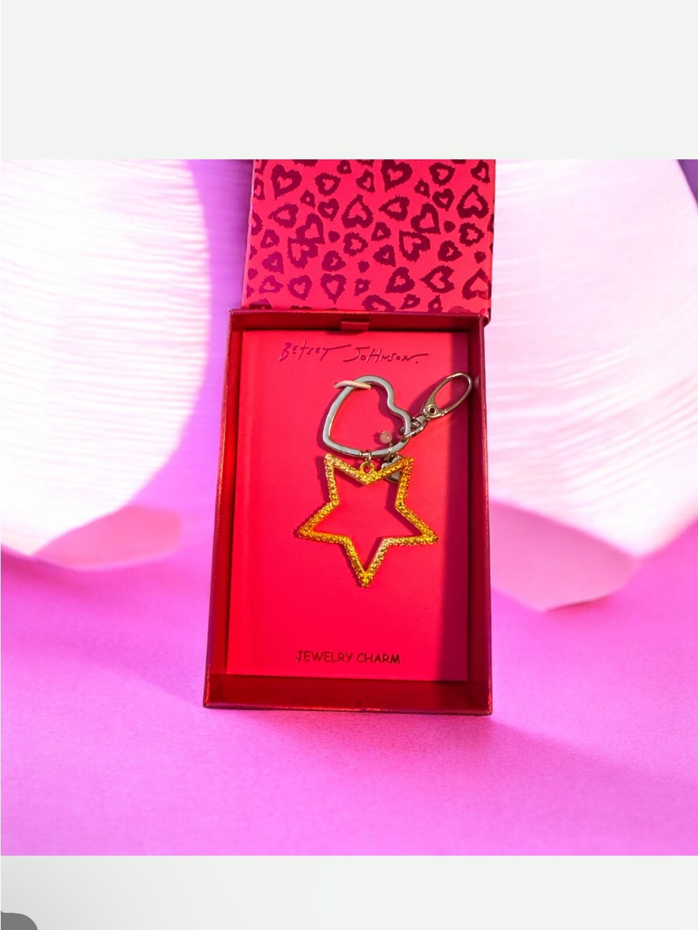 Betsey Johnson Gold Glitter Star Key & Card Holder Charm